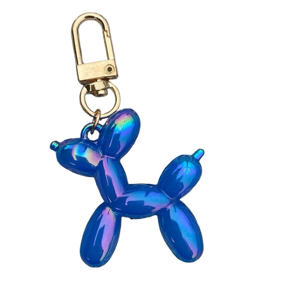 Blue Iridescent Multichrome Balloon Dog Bag Charm Keychain - Picture 3 of 11